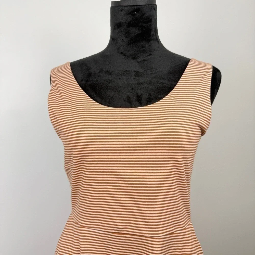 Pact Fit and Flare Tie Back Midi Dress Womens Large Tan White Striped Coastal - Picture 4 of 10